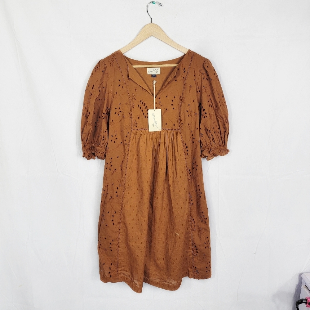 NWT Size Medium Universal Threads Eyelet Puff-Sleeve Dress in Rust
